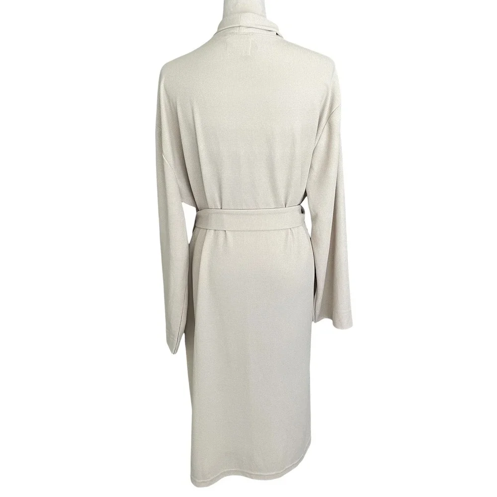 Line and Dot Waffle‎ Knit Robe L/XL Beige Resort Coastal Pockets Lounge Comfort